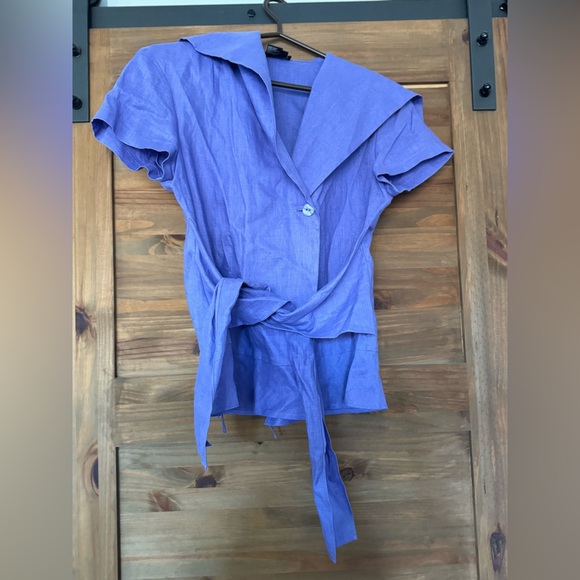 Vintage Tracy M. 100% Linen Short Sleeve Button Top size M - Picture 3 of 8